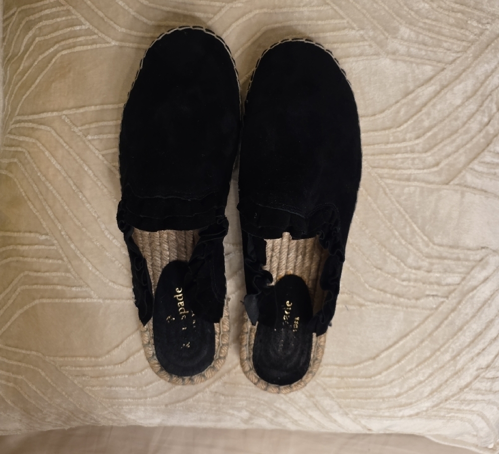 Kate Spade Black Suede Ruffle Espadrilles Size 8 - Picture 7 of 9